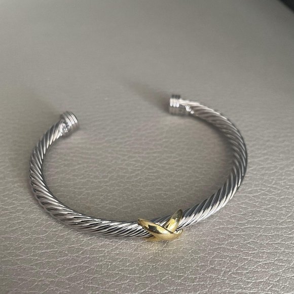 David Yurman Jewelry - 5 mm David Yurman X Station Bracelet in S 925 Silver with 14K Yellow Gold Size M